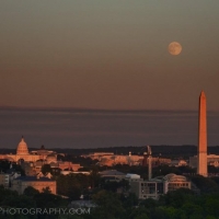 Washington Monument Moon Dusk Pink